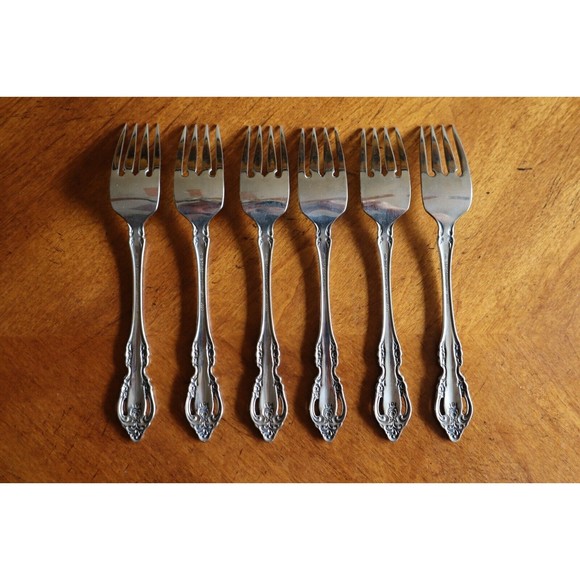 Lot 6x Oneida Community Brahms Salad Forks Stainless 6.75" Betty Crocker Pierced - Picture 6 of 10
